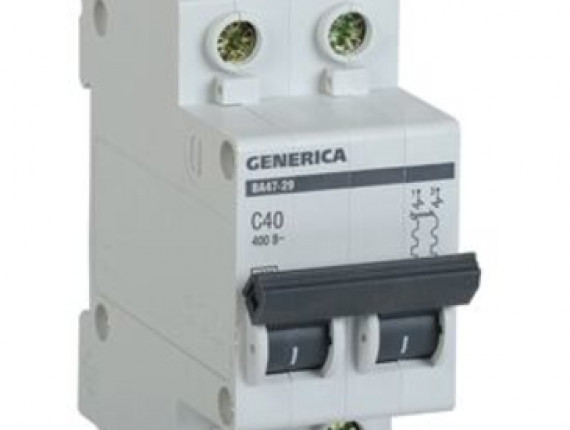 Выключатель автоматический двухполюсный 40А C ВА47-29 GENERICA  4.5кА